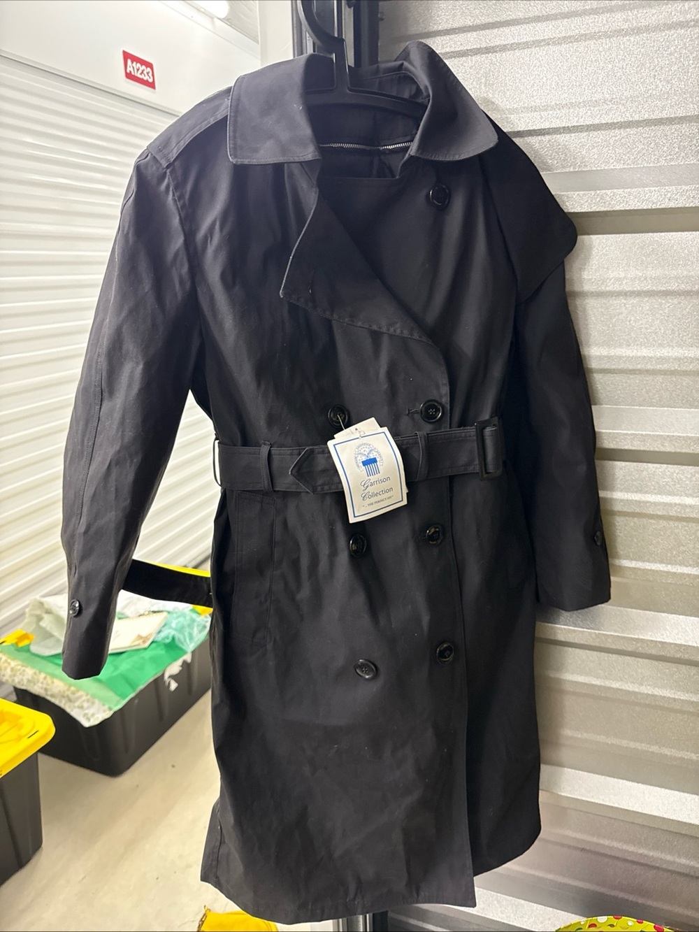 Women's Black Double-Breasted Trench Coat with Belt - Unbranded